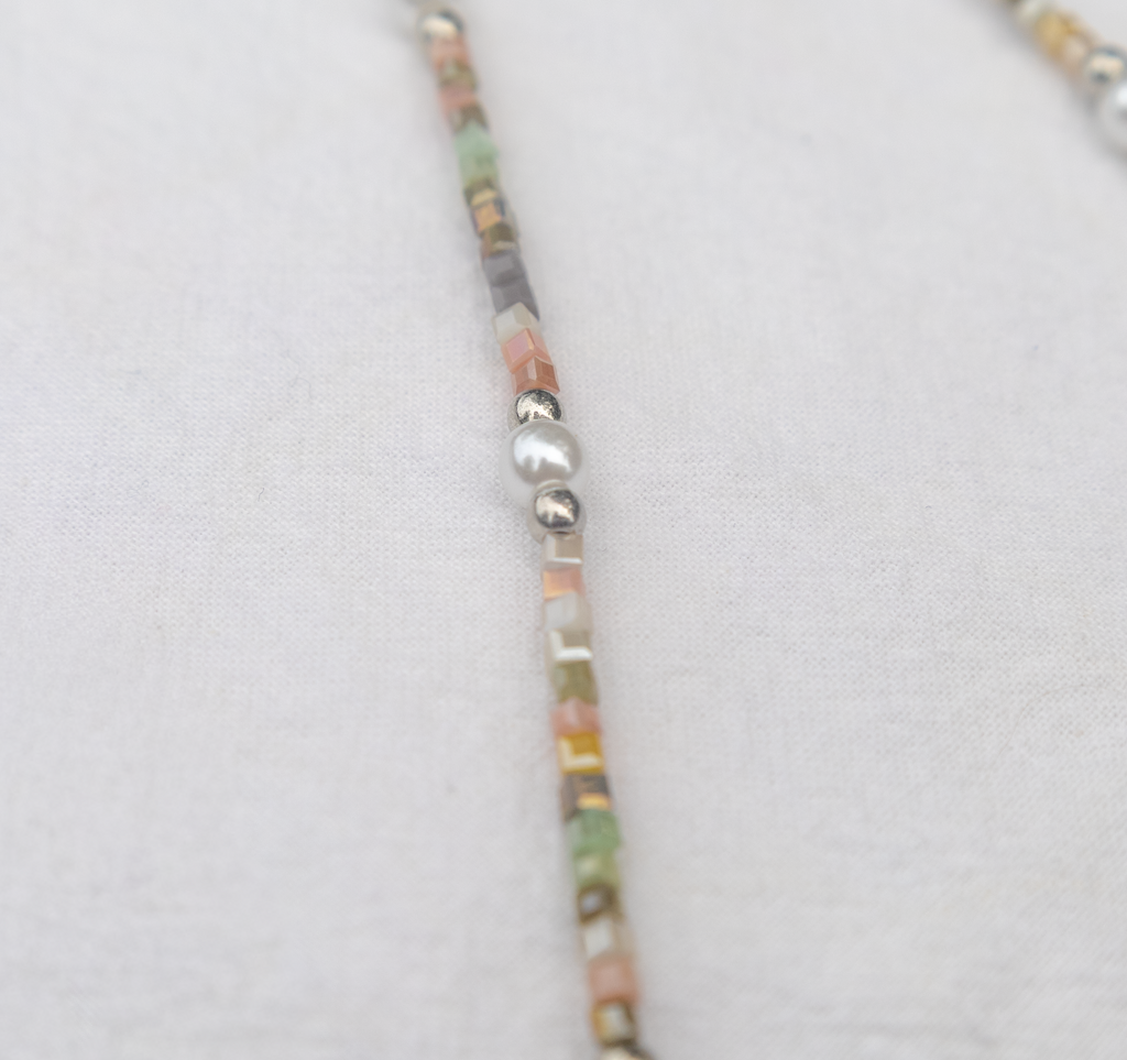 Pastel Cube Bead & Pearl Lariat Necklace