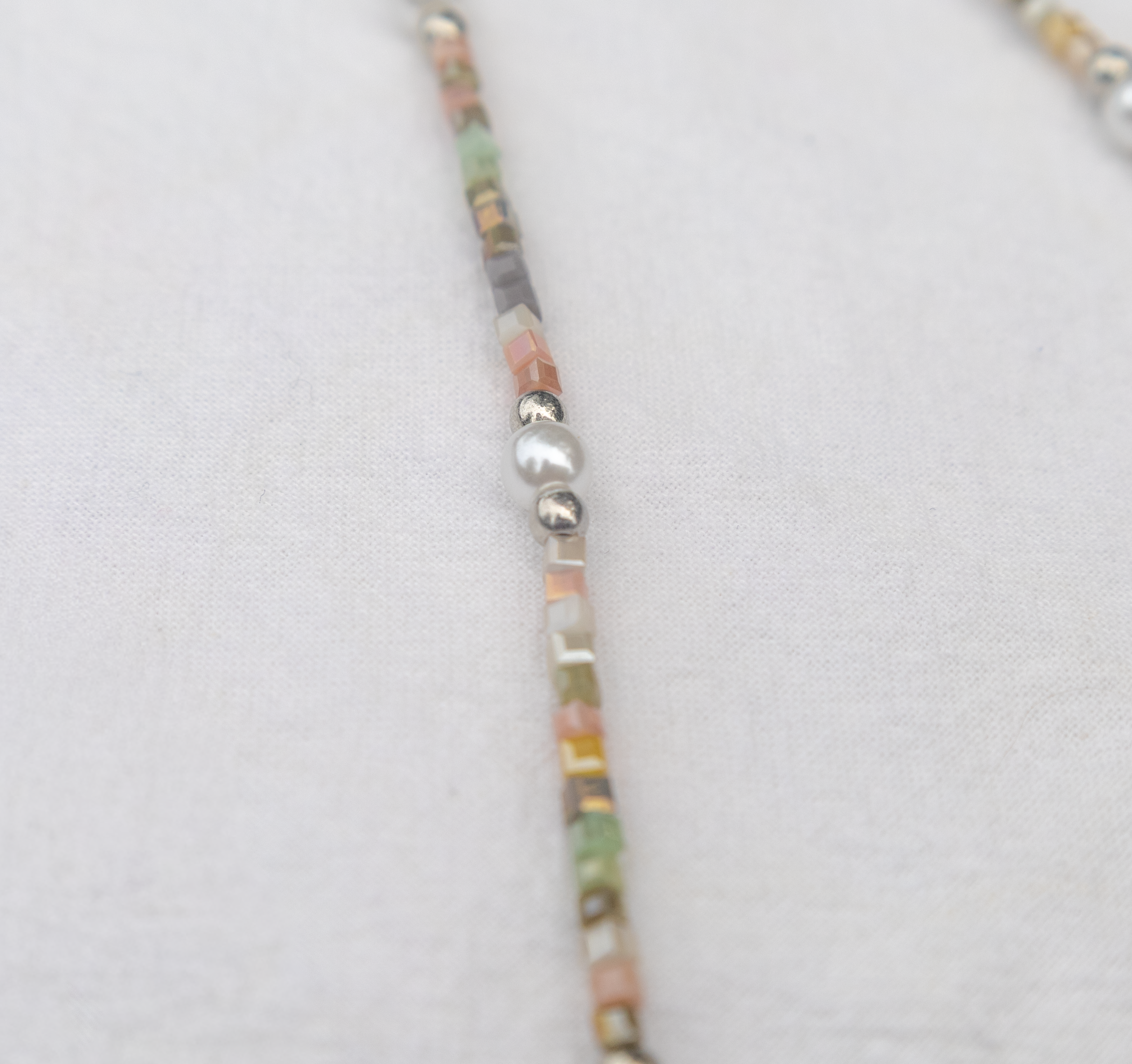 Pastel Cube Bead & Pearl Lariat Necklace