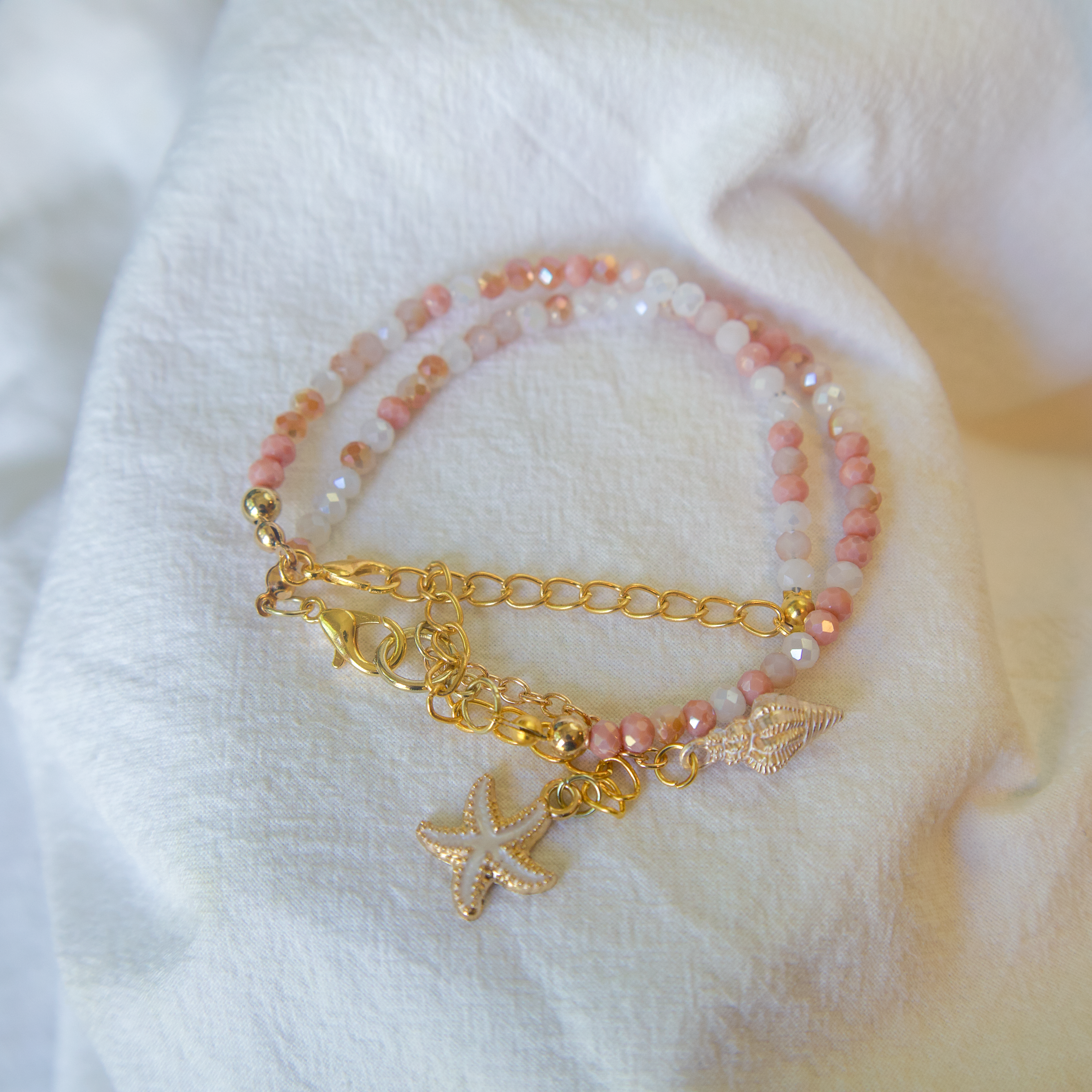 Blush Crystal & Starfish Charm Double Bracelet