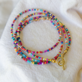 Rainbow Seed Bead Long Wrap Necklace or Triple Bracelet