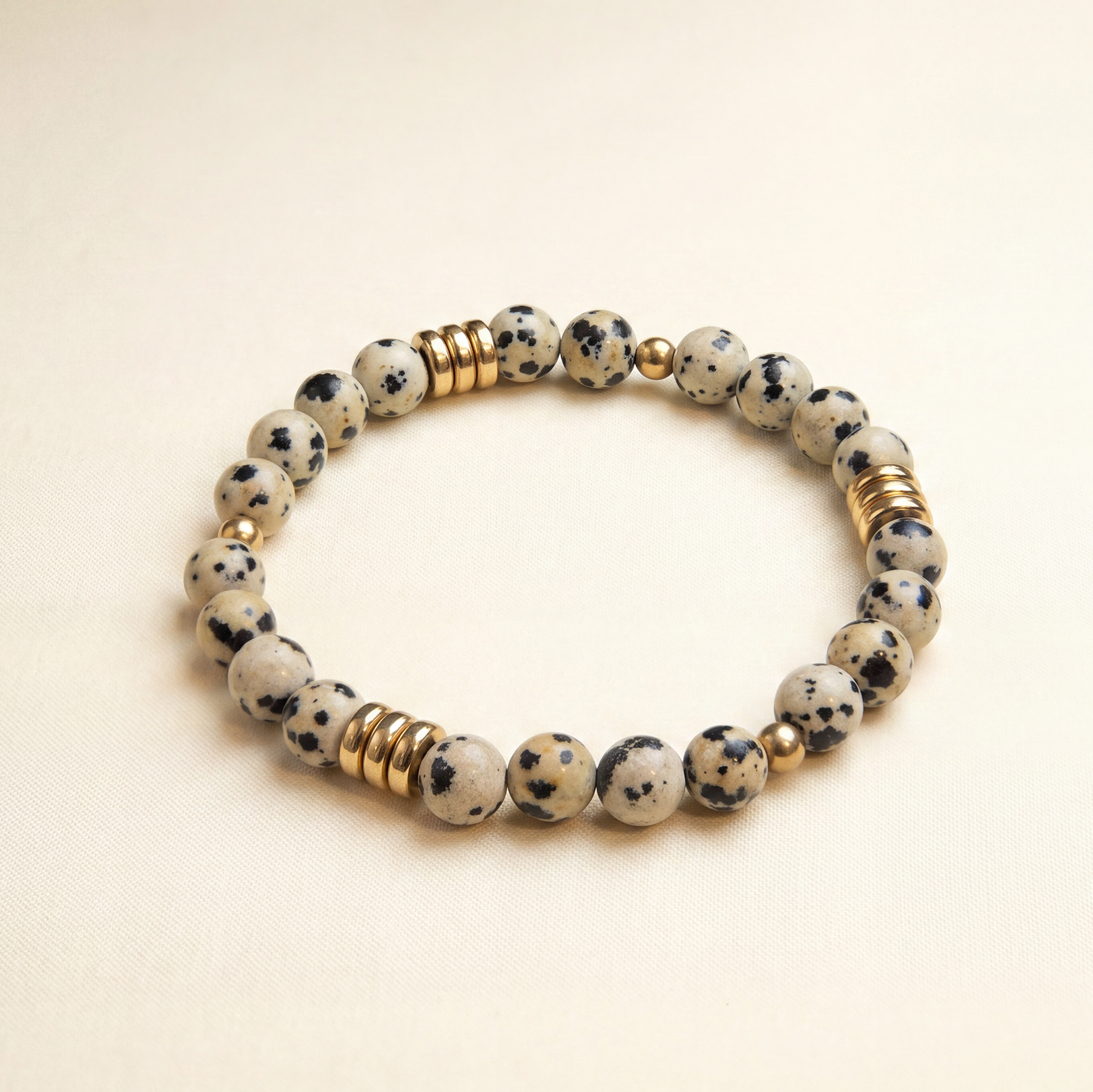 Dalmatian Jasper & Gold Disc Stretch Bracelet